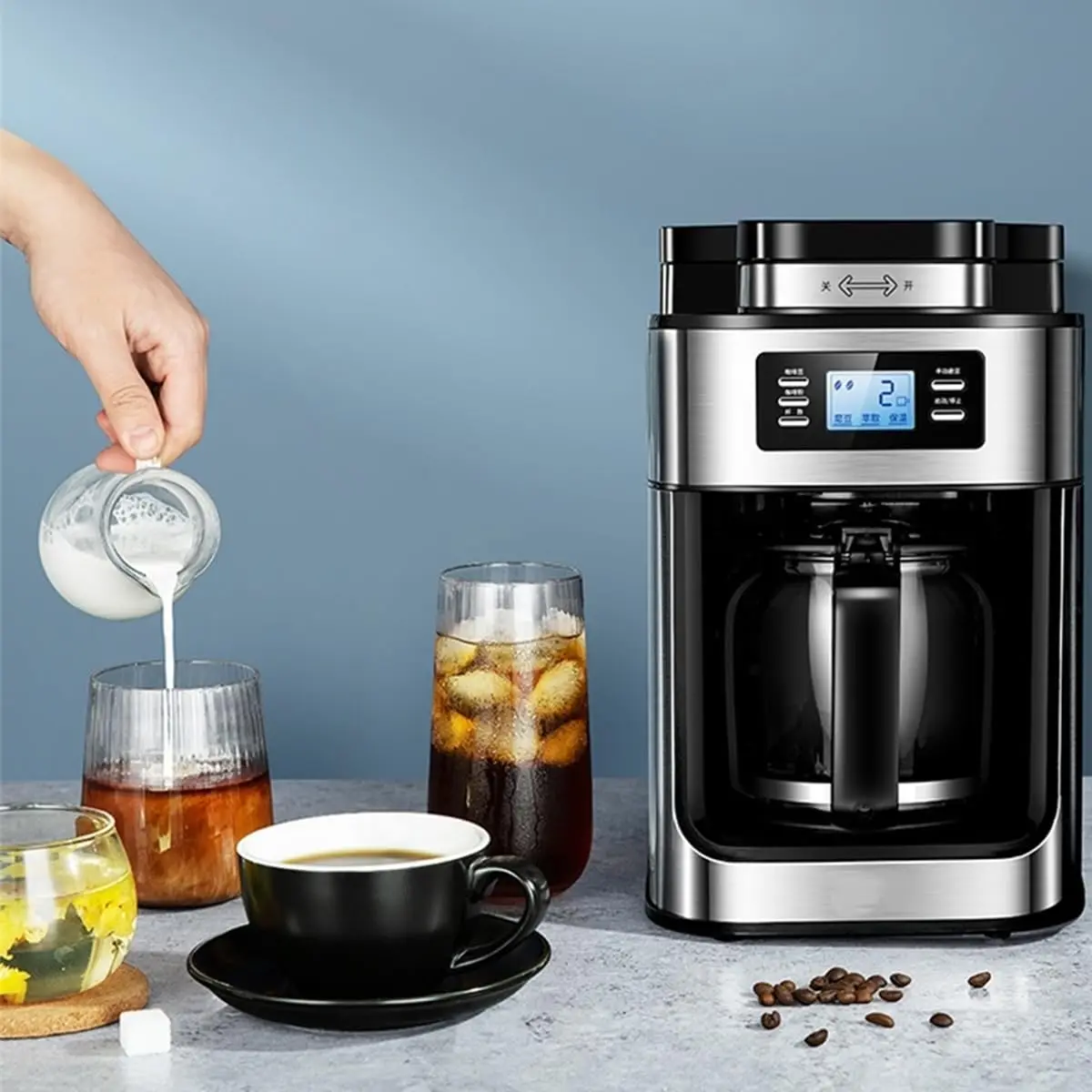 Macchina da cucina con latte automatico a goccia Macchina per caffè espresso professionale elettrica in acciaio inossidabile