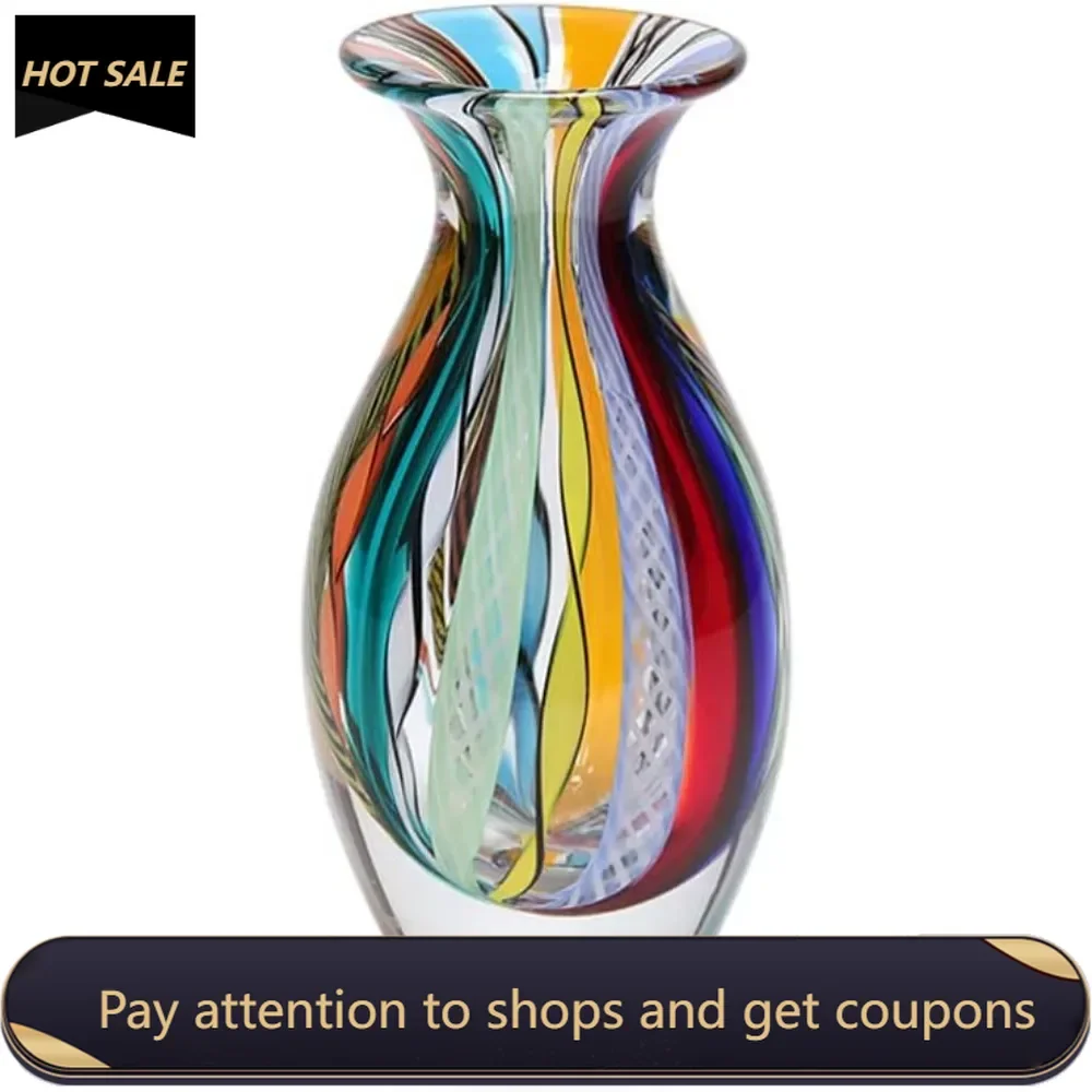 Small Glass Vase Hippie Colored Canes Hand Blown Murano-Style Art Glass - Model Nº 2 Freight Free Vases and Vases Free Shipping