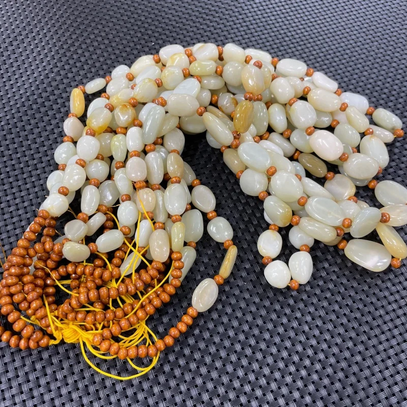 Jewelry Hetian White with Shape Jade Pebble Rough Stone Necklace Red Infusion Leather