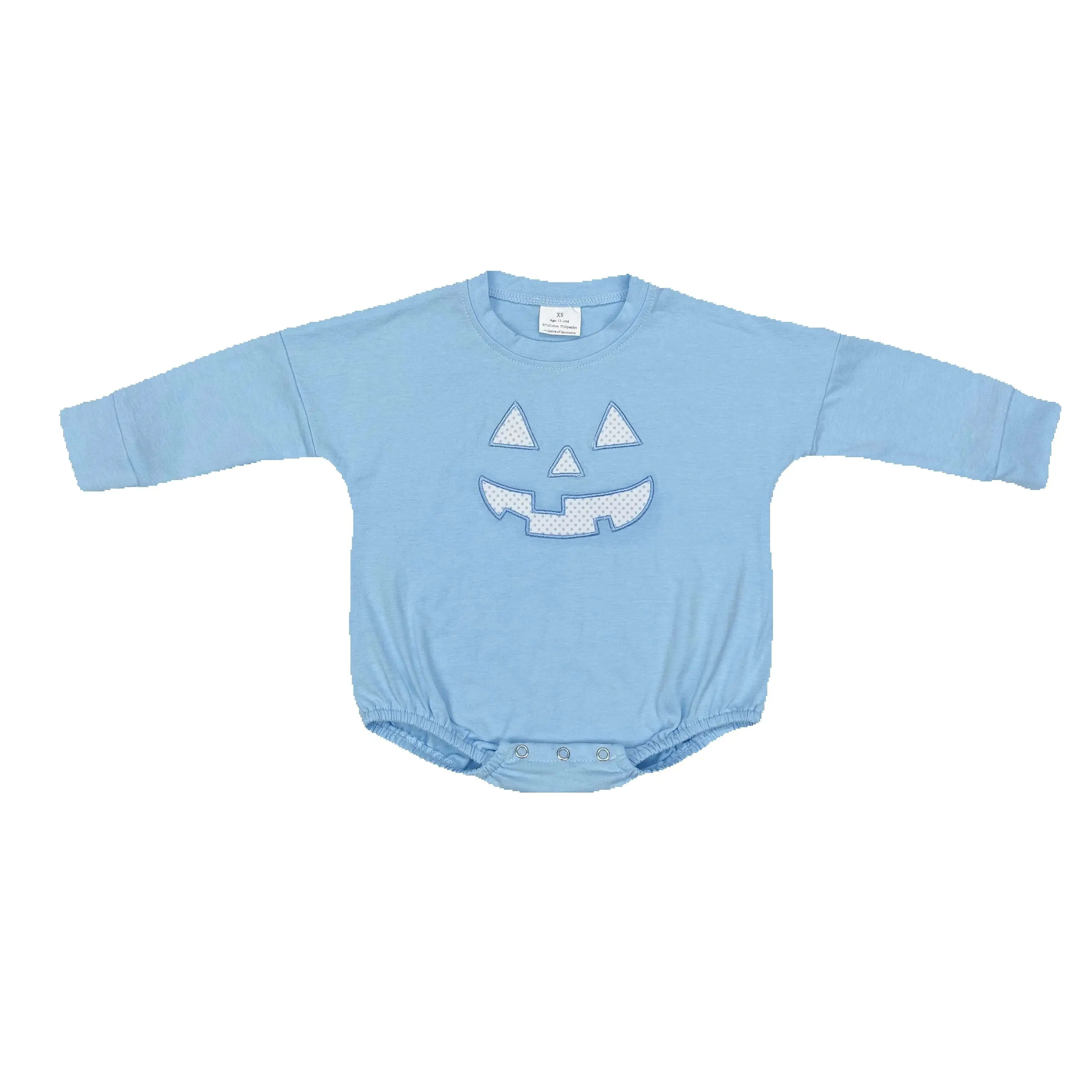 LR1575 Good Quality Baby Girl Clothes Long Sleeves Embroidery Halloween devil smile print blue With Jumpsuit Children Clothes