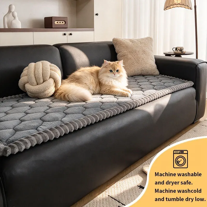1PC-Plush Quilted Sofa Mat,Pet Friendly, Scratch Resistant, Furniture Protection, Non-slip, Skin-Friendly Fabric, Home Refresh