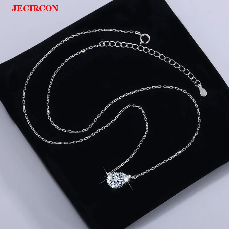 

JECIRCON S925 ожерелье из стерлингового серебра для женщин 1-2 карата капли воды кулон из муассанита сверкающие элегантные ювелирные изделия повседневная одежда