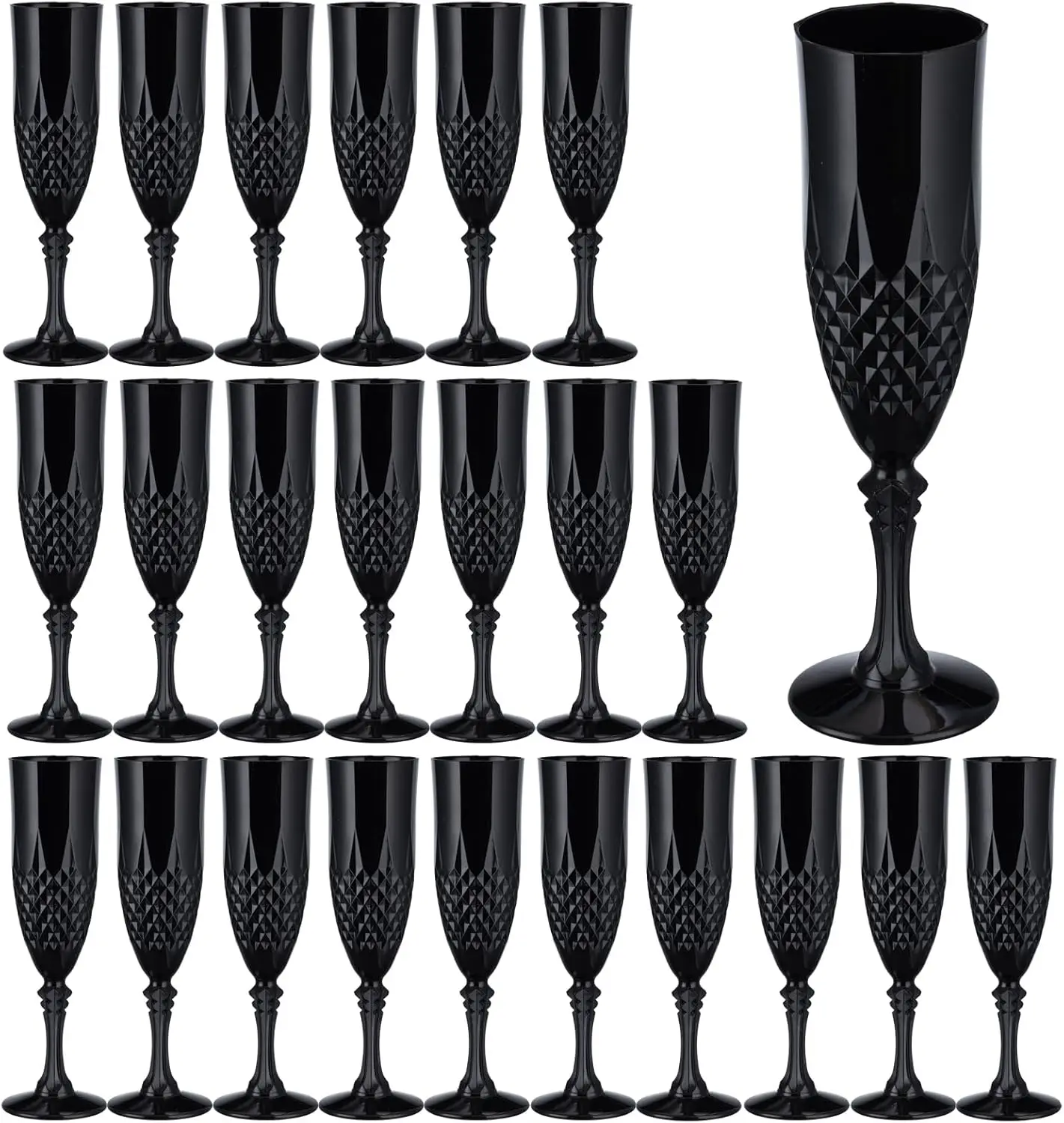 

24PCS Black Plastic Champagne Flutes, Shatterproof Stemmed Wine Glasses for Weddings, Parties, Toasting – 7.1OZ