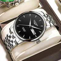 GUANQIN Men's Watches Automatic Mechanical Dual Calendar Window Steel Leather Business Leisure Luminous Waterproof WristWatch