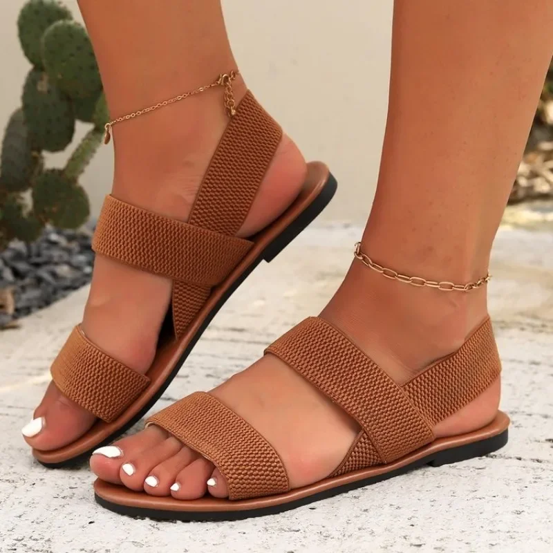 Women Flat Sandals 2024 Leather Cross Strap Rome Style High Quality Summer Ladies Shoes  Buckle Strap 36-43