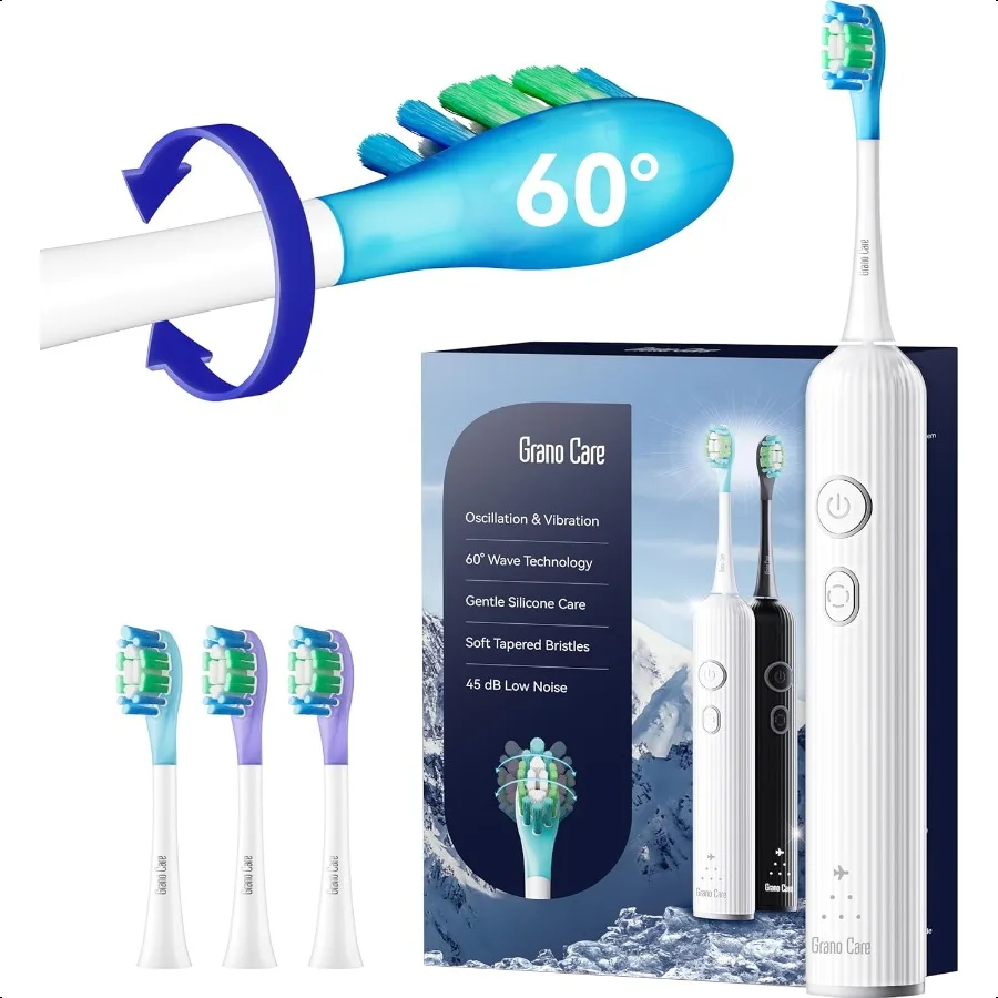 

Волновая электрическая зубная щетка с качающейся вибрацией, звуковая электрическая зубная щетка для взрослых с 4 щетинами DuPont, насадка для щетки IPX7 Wate