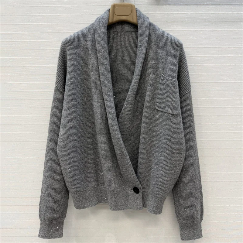 cardigan for women 2026 Autumn New Stretch Knitted Women's Long Sleeve Top Single button lapel women's sweater Wool blend coat