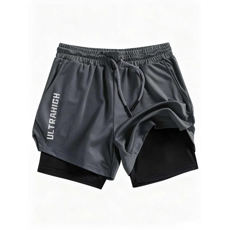 

2026 New Men'S ULTRAHIGH Quick-Dry Double-Layer Athletic Shorts Breathable Stretch Gym Running Training Compression Shorts