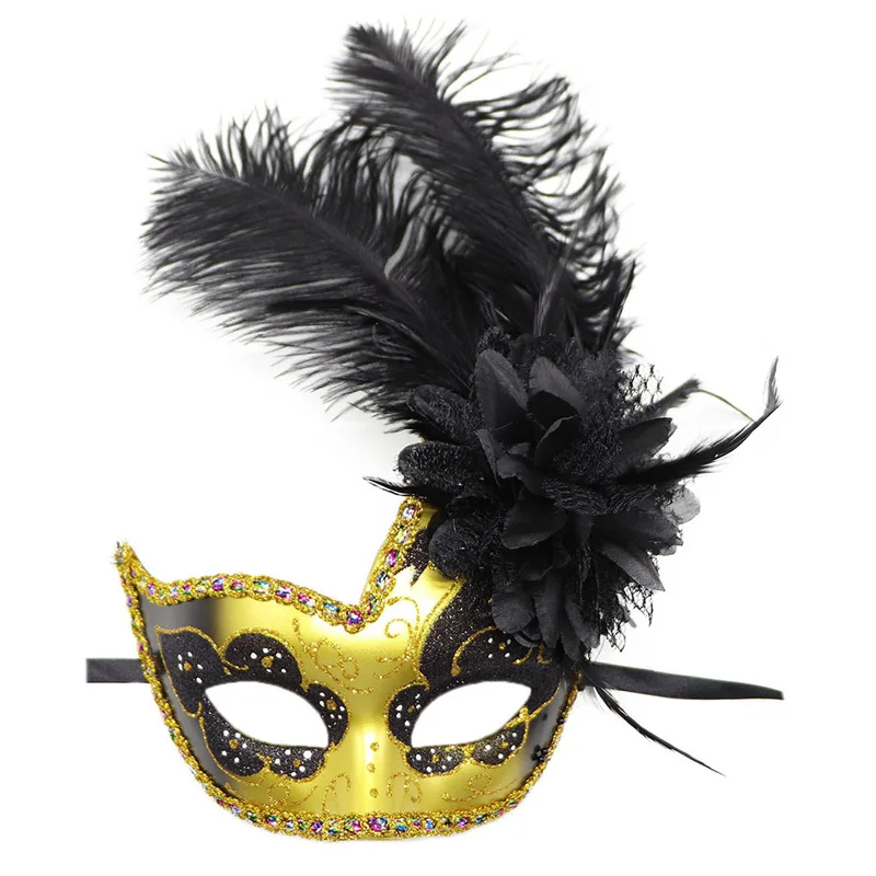 스틱으로 깃털 가장 무도회 마스크 반짝 이는 여성 남성 할로윈 카니발 마디 그라 부활절 코스프레 쇼 파티 핸드 헬드 하프 아이 마스크