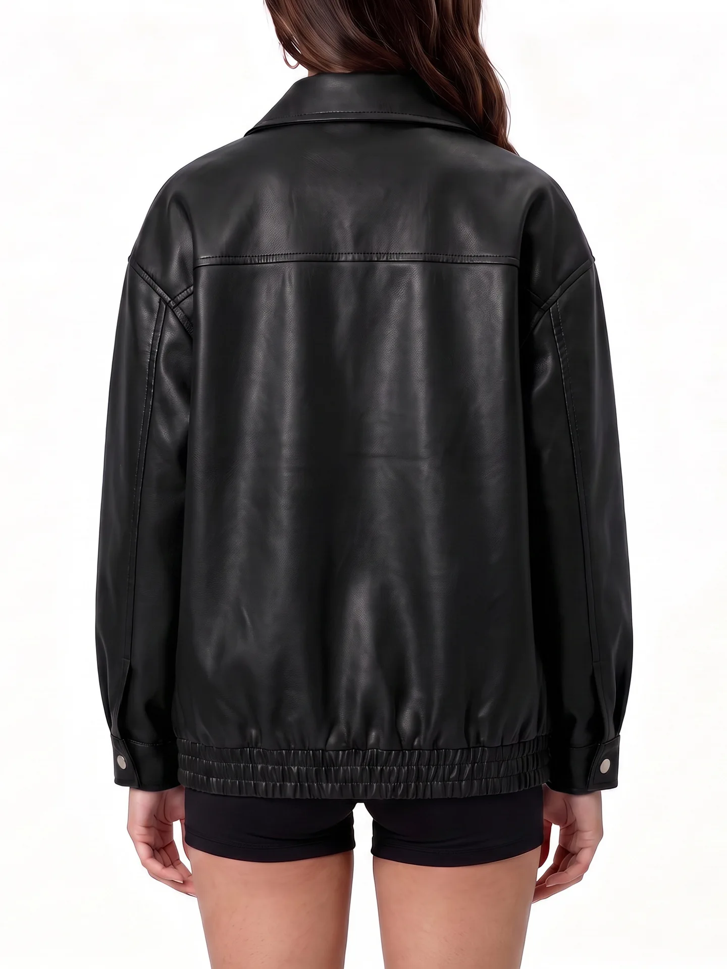Women's European Size PU Leather Jacket Short Slim Fit Spring Autumn Thin Style Motorcycle Suit Standing Collar Fashionable Coat 2
