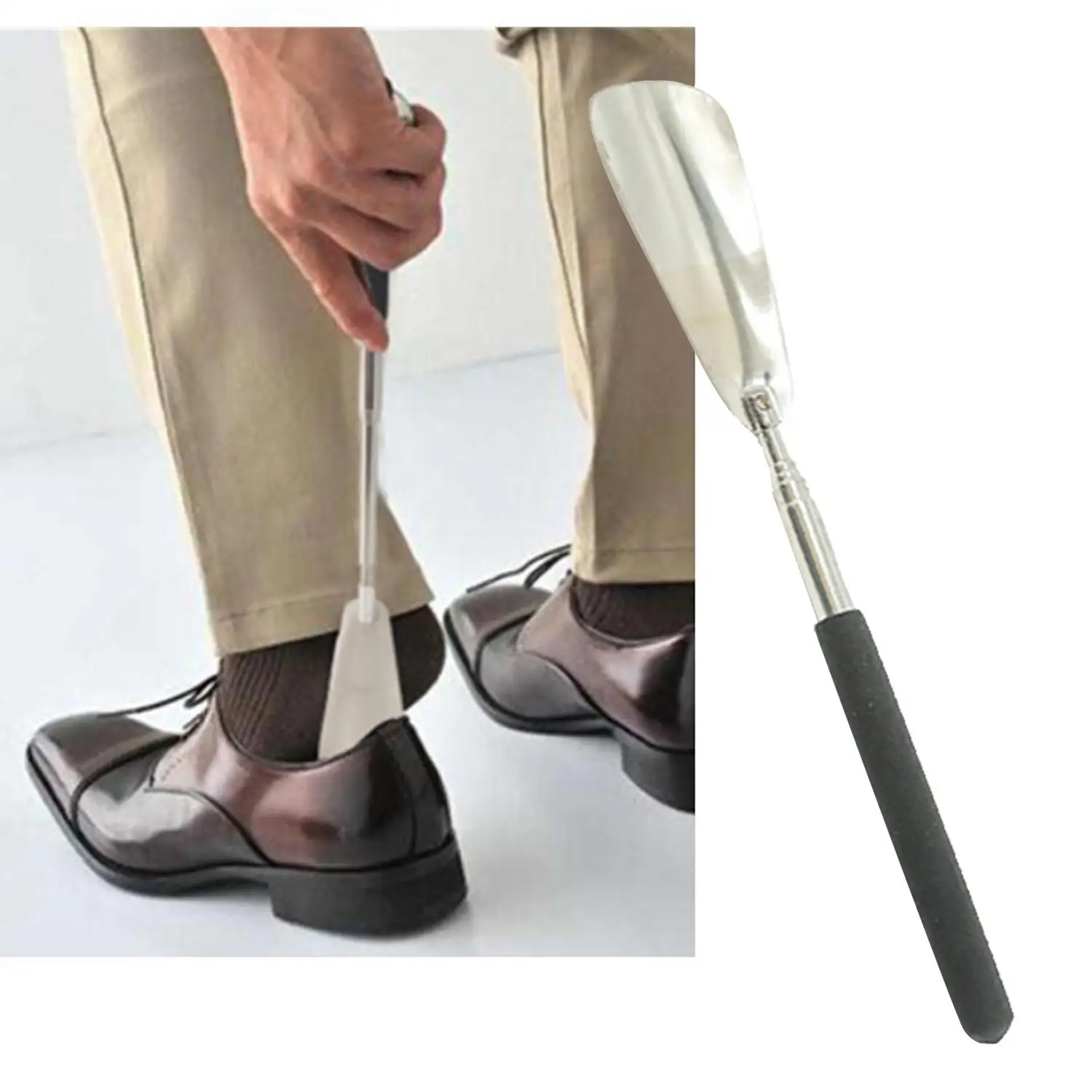 1pc Telescopic Steel Long Handle Shoe Horn Flexible Lifter Spoon Professional Handle Shoe Shoe Assistant Tool Useful Shoehorn