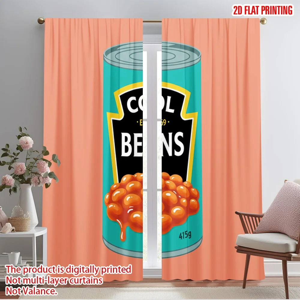 

2pcs 2D flat printing Curtains Cool Beans Can Graphic Fabric Without Electricity 0 Use for Photo Booth Props
