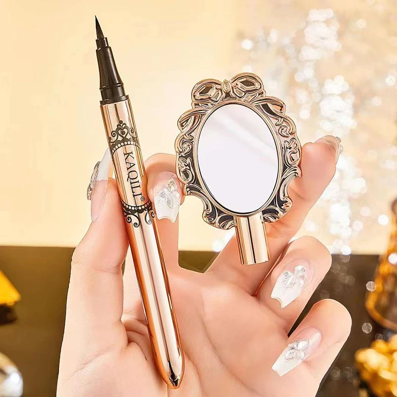 Crayon Eyeliner fin et doux avec miroir, séchage rapide, longue durée, noir, imperméable, maquillage coréen, outil de cosmétiques de beauté