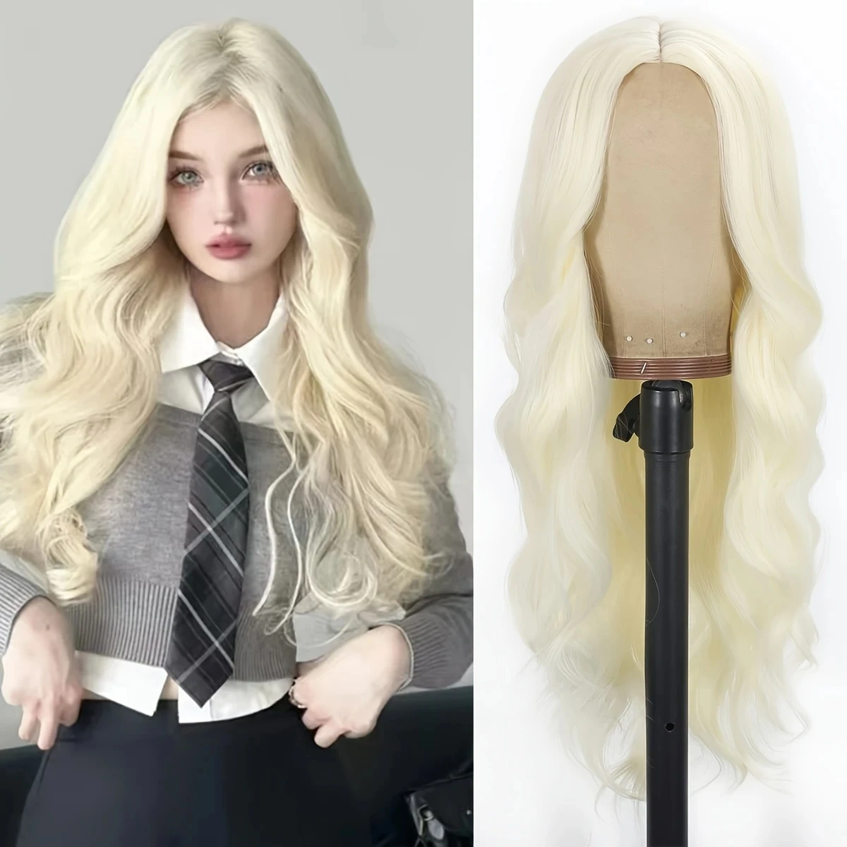 

Новый синтетический парик с золотыми длинными вьющимися волосами для вечеринки, косплея на Хэллоуин, повседневной носки, высокотемпературная шелковая шапочка для парика