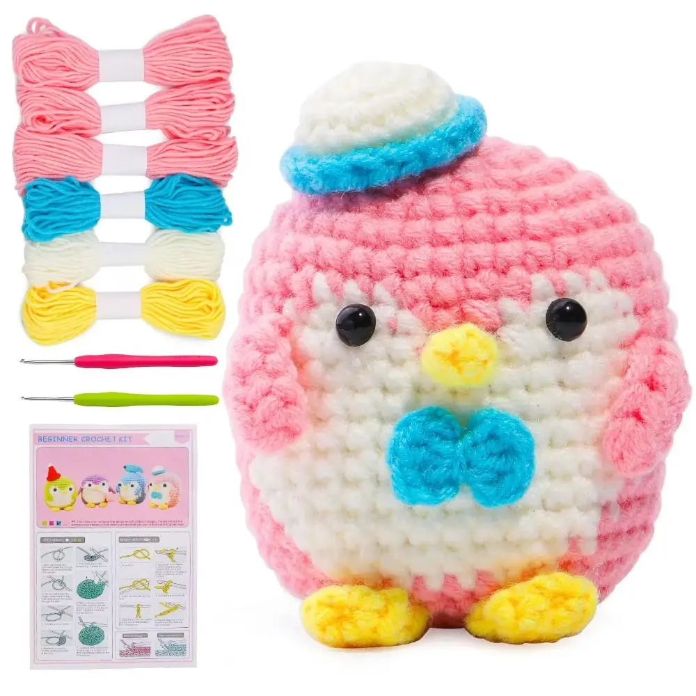 Pinguim iniciante kits de crochê passo a passo fácil de seguir kit de tricô diy com tutoriais de vídeo colorido