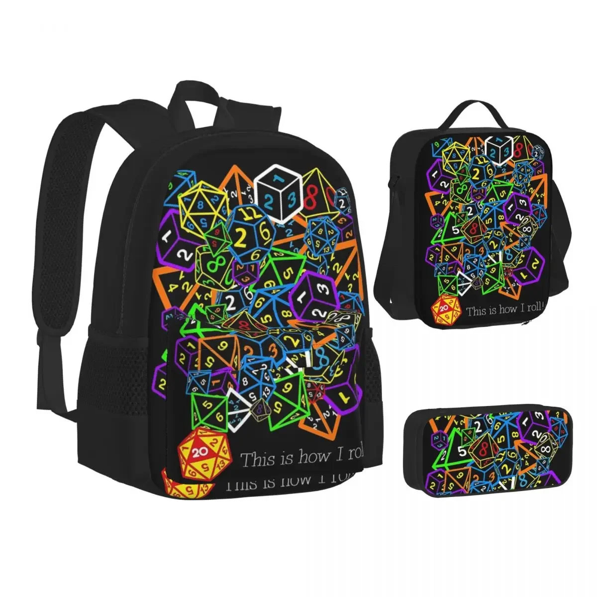 D And D (Dungeons And Dragons) - This Is How I Roll! Backpacks Boys Girls Bookbag School Bags Lunch Bag Pen Bag Three-Piece Set