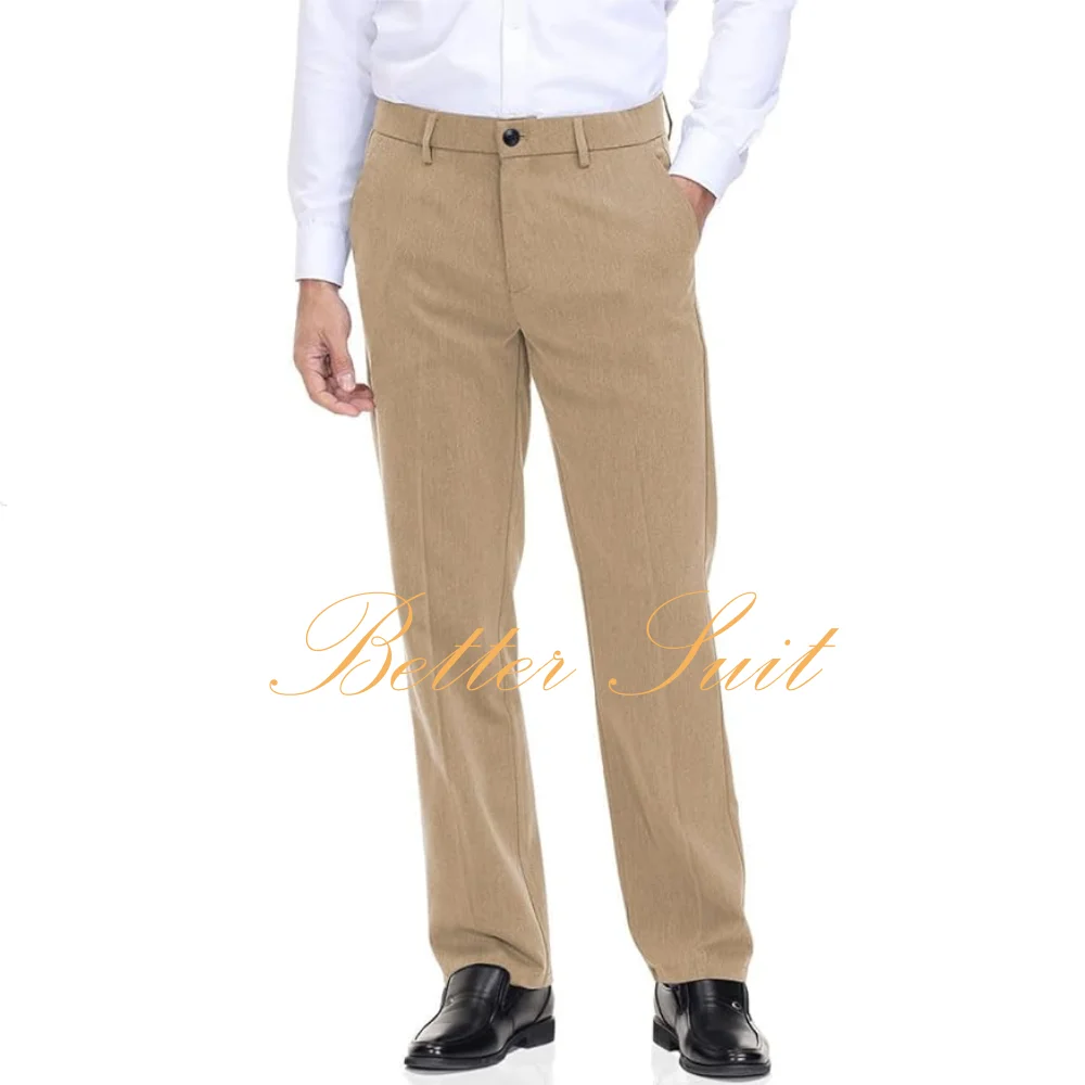 

Formal Business Men's Suit Pants Classic Fit Flex Waist Flat Front Dress Pants