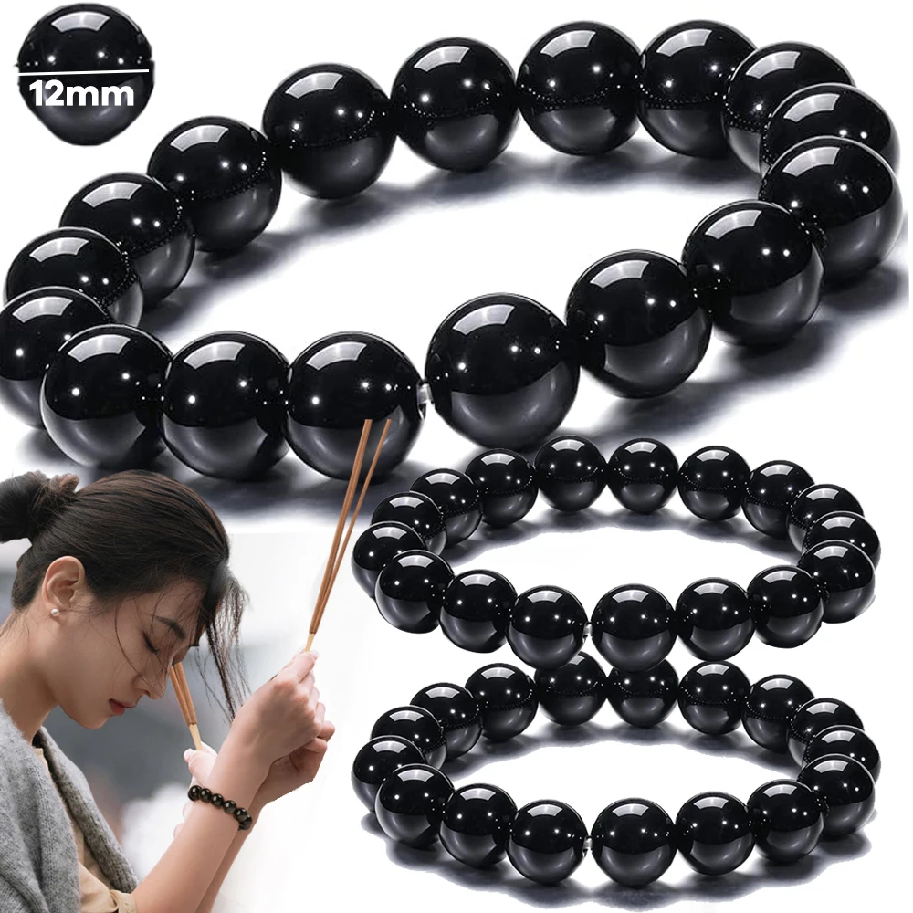 

6/8/10/12/14mm Obsidian Beads Bracelet Men Women Unisex Feng Shui Wristband Energy Healing Lucky Slimming Bracelet Charm Jewelry
