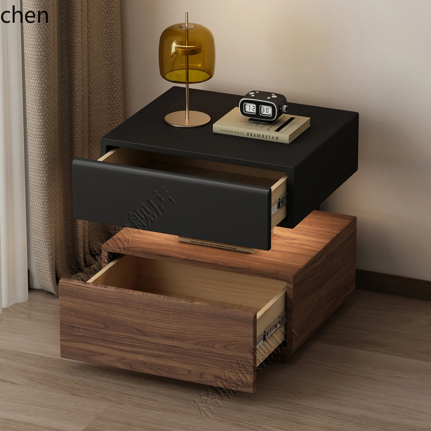 PYH Minimalist Solid Wood Soft Pack Bedside Table Floating Bedside Cabinet Floor Storage Cabinet
