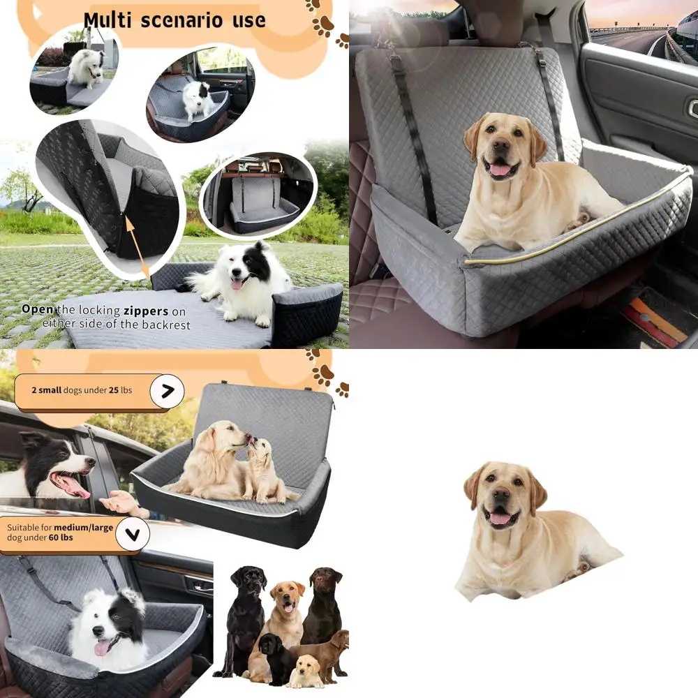 

Comfortable, Removable Washable Car Seat for Large Dogs or Two Small Ones, Grey, 31.5x20x21.5in