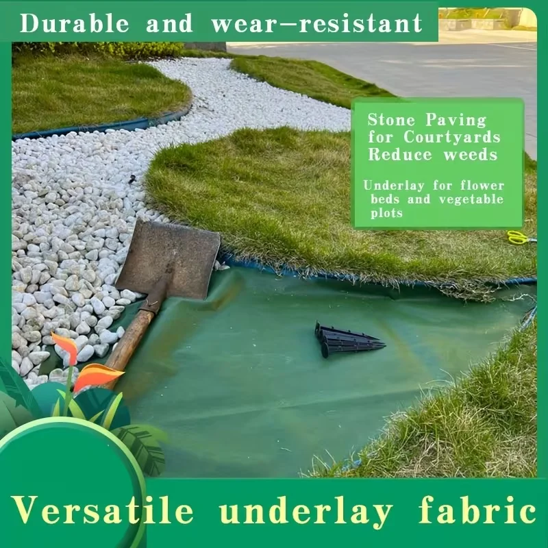 Heavy-Duty Green Black Weed Prevention Fabric, Double-Layer Non-Woven Breathable Ground Cover with 14 Staples for Garden Yard