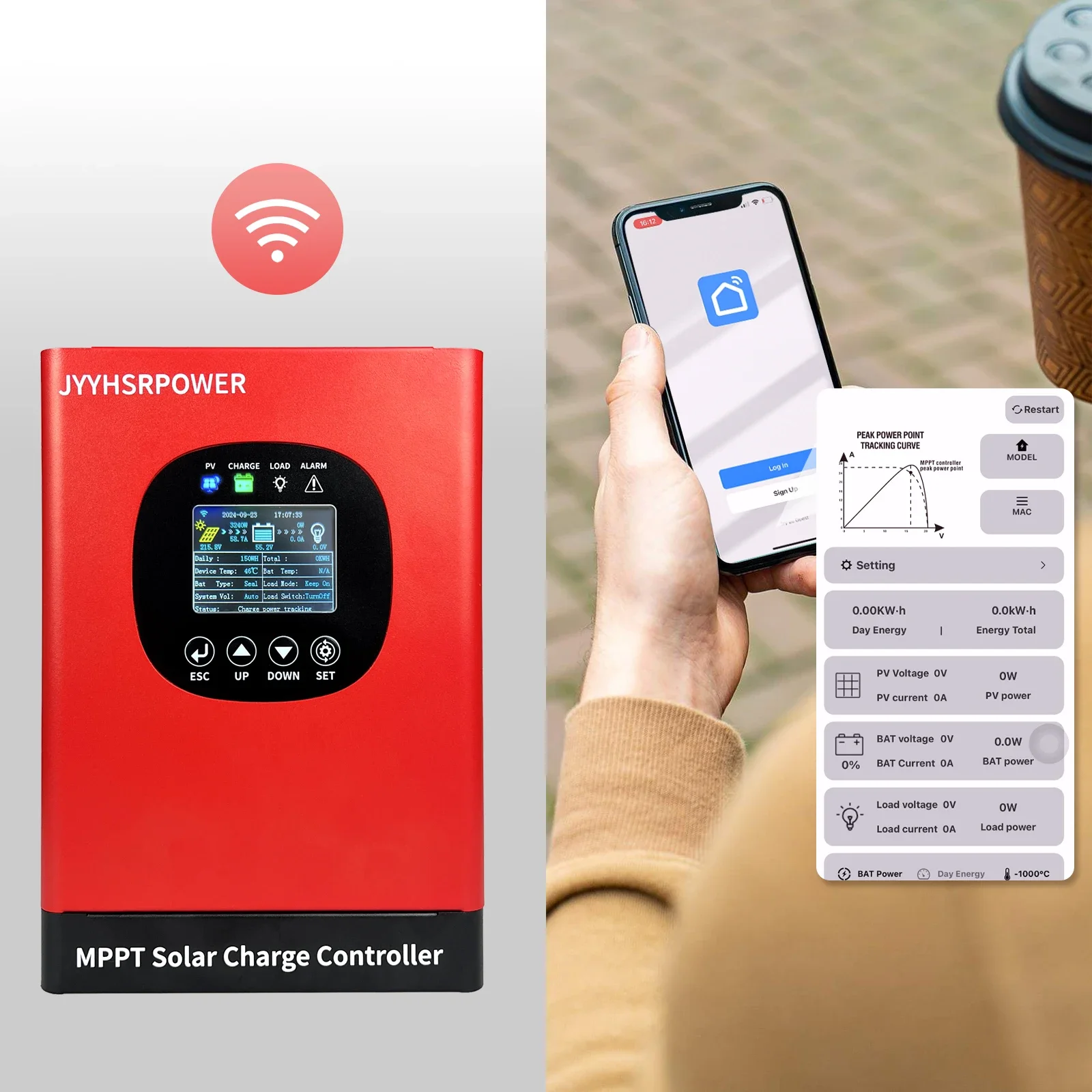 

High-quality 230V DC MPPT 40A / 60A built-in WIFI solar charging controller, equipped with LCD touch screen, suitable for 12V to