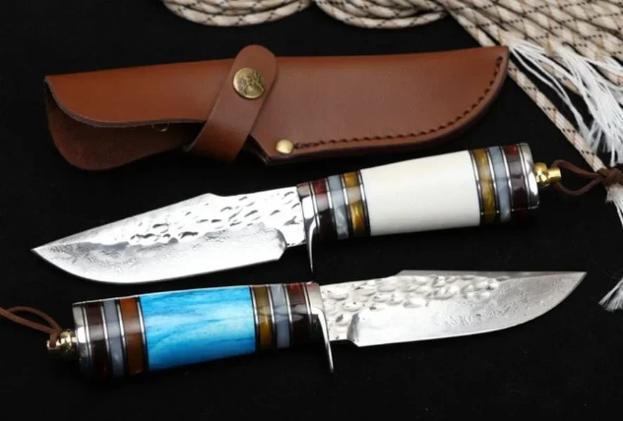 The Little Warrior Straight Fixed Blade Knife Vg10 Damascus Camel Bone Handle Tactical Pocket Hunting Camping EDC Survival Tool