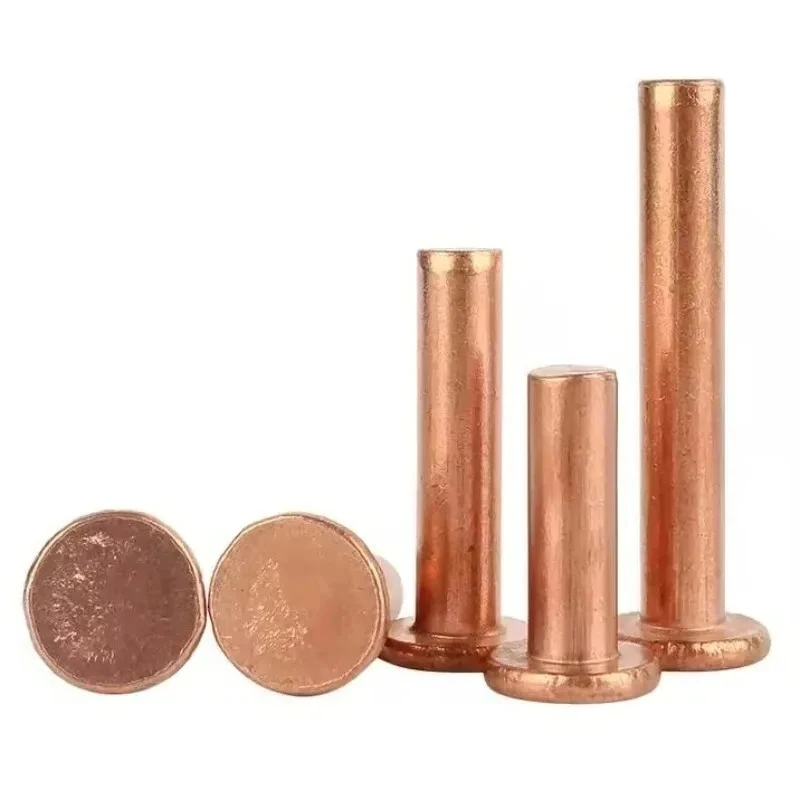 

Impact-Resistant Pure Copper Rivets - M2-M8 Flat/Round Head Copper Alloy Fasteners for Leather, Fabric & Metal Craft