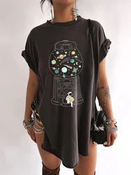 SEEYOUshy-女性の宇宙飛行士プリントTシャツ,ラウンドネックの服,ヴィンテージ,折りたたみ式,肩90年代,女性のファッション