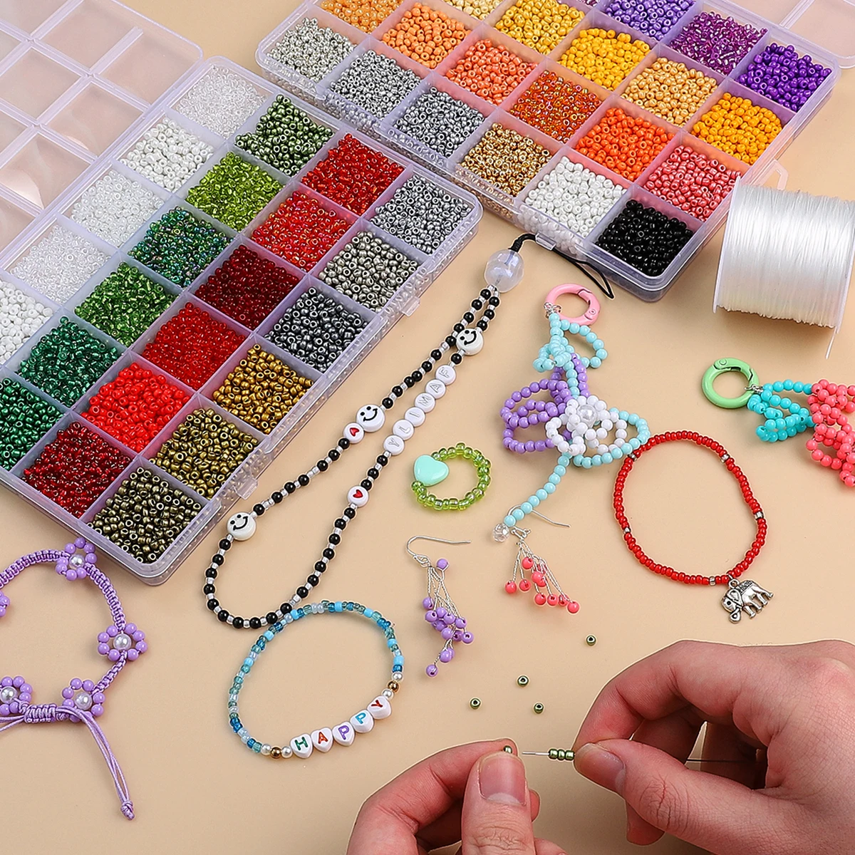 12000pcs 3mm Glass Round Seed Beads Kits Scattered Beads DIY Handmade Bracelet Necklace Christmas Halloween Holiday Gifts - view 3