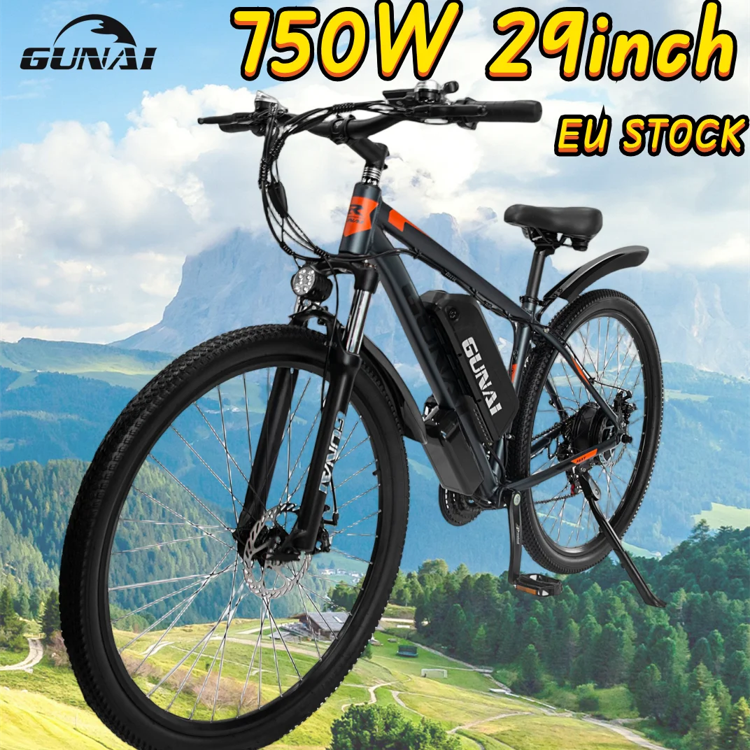 GUNAI 750W Electric Bicycle 29Inch Off-road Tyre Electric Adult Bike 50KM/H Mountain Motorcycle 48V15AH Battery CityCycling Bike