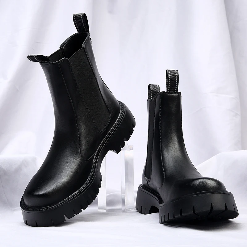 Bottines Chelsea pour homme, style britannique, bottines classiques en cuir avec élastique sur le côté, chaussures d'affaires automne-hiver_voghion.com