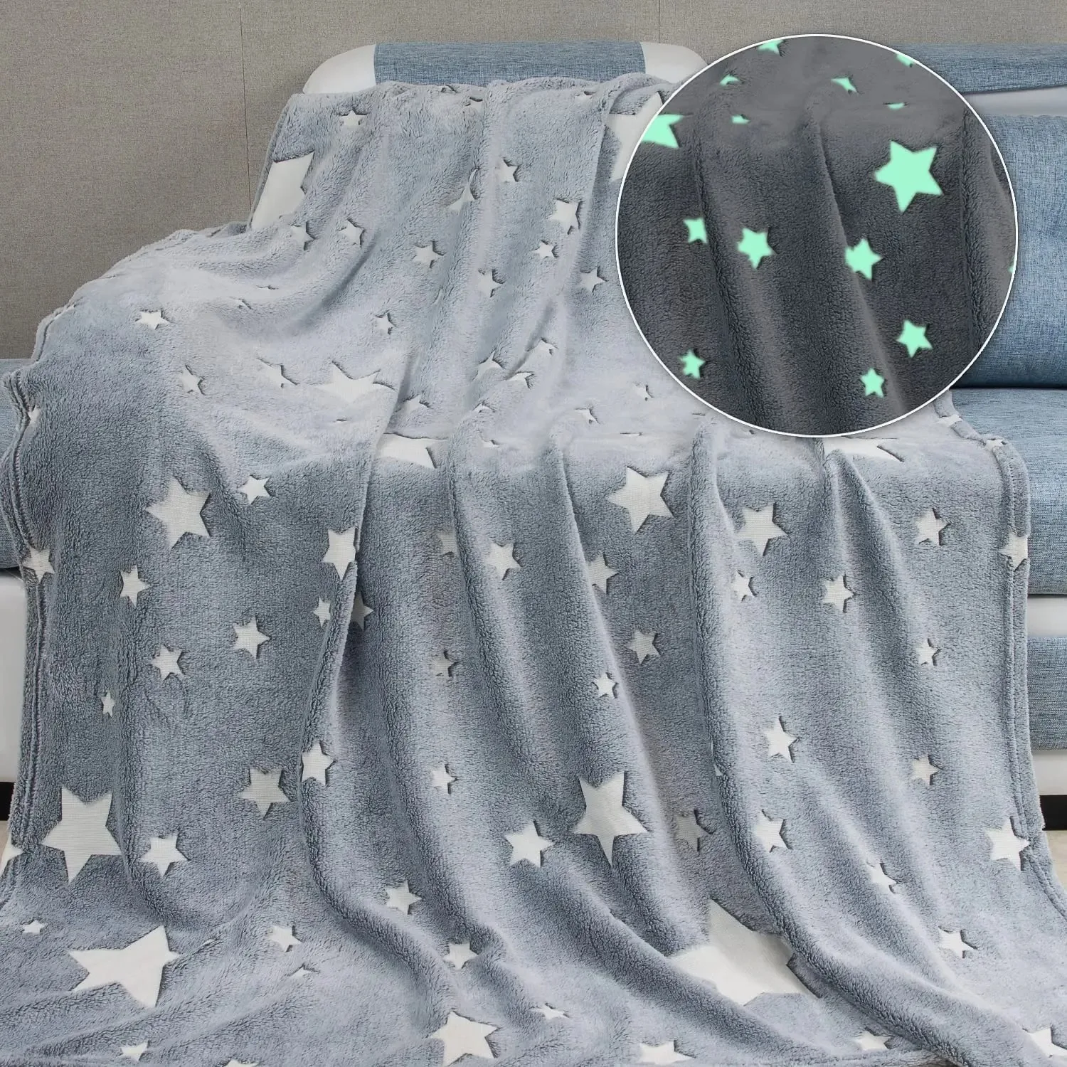 

Glowing Blanket Blanket Gray Stars Blanket Office Kindergarten Baby Nap Blanket 1pc Boy Girl Glittering in Dark Moon Very Cool