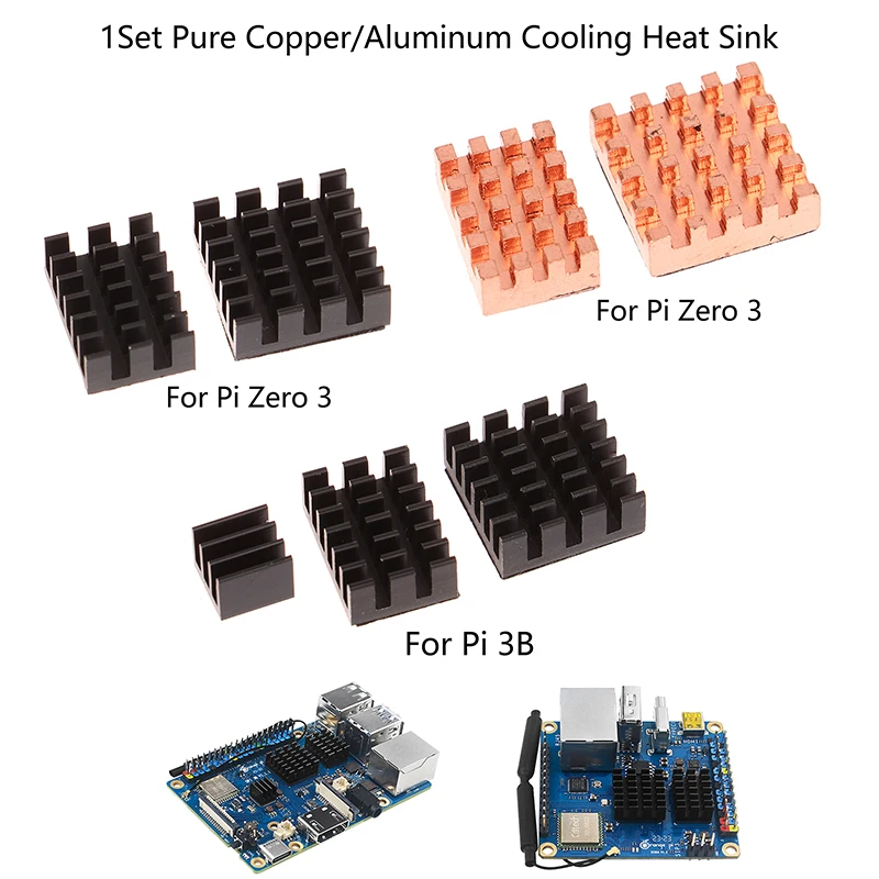 Dissipador de calor de resfriamento de cobre puro Dissipador de alumínio Radiadores refrigeradores Kit de resfriamento para Orange Pi Zero 3, 3B, 1 conjunto