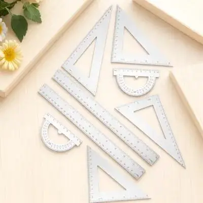 2 Sets Math Geometry Tool Set Measuring Drawing Stationery Office Supply Triangle Protractor Plastic Straight Compact Measuring