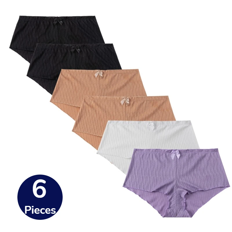 

Трусики женские WarmSteps, 6 шт., модные, с узором «пшеничный колос», сексуальное белье, мягкие, с милым бантом, дышащие, уютные, спортивные трусики для женщин