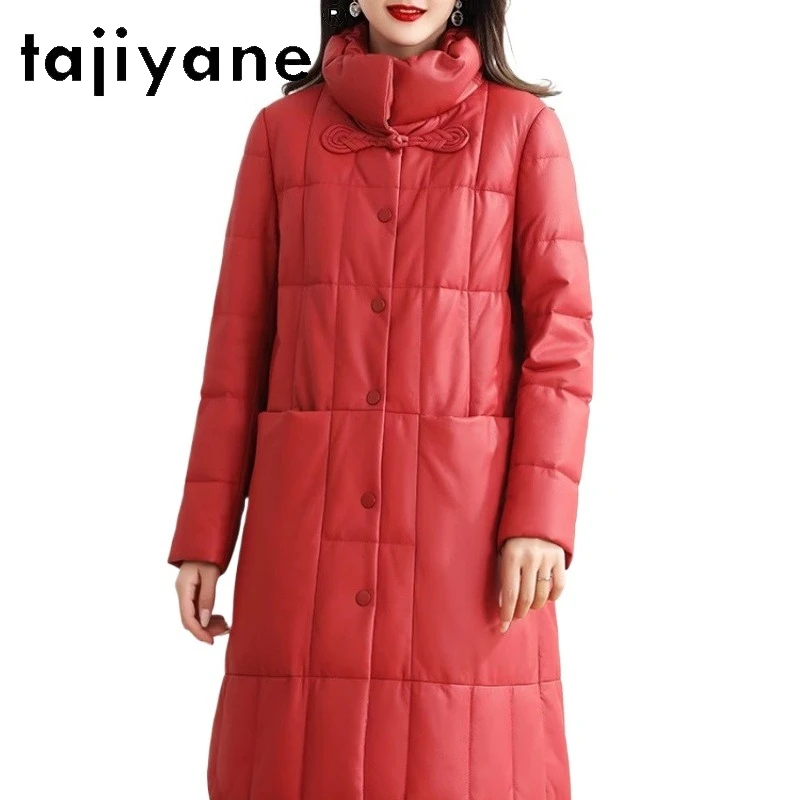 TAJIYANE Donsjas van natuurlijke schapenvacht Dames Rode lange pufferjassen Premium lederen jas Wintervrouw Kleding 2025ativosativosativos상 dzi