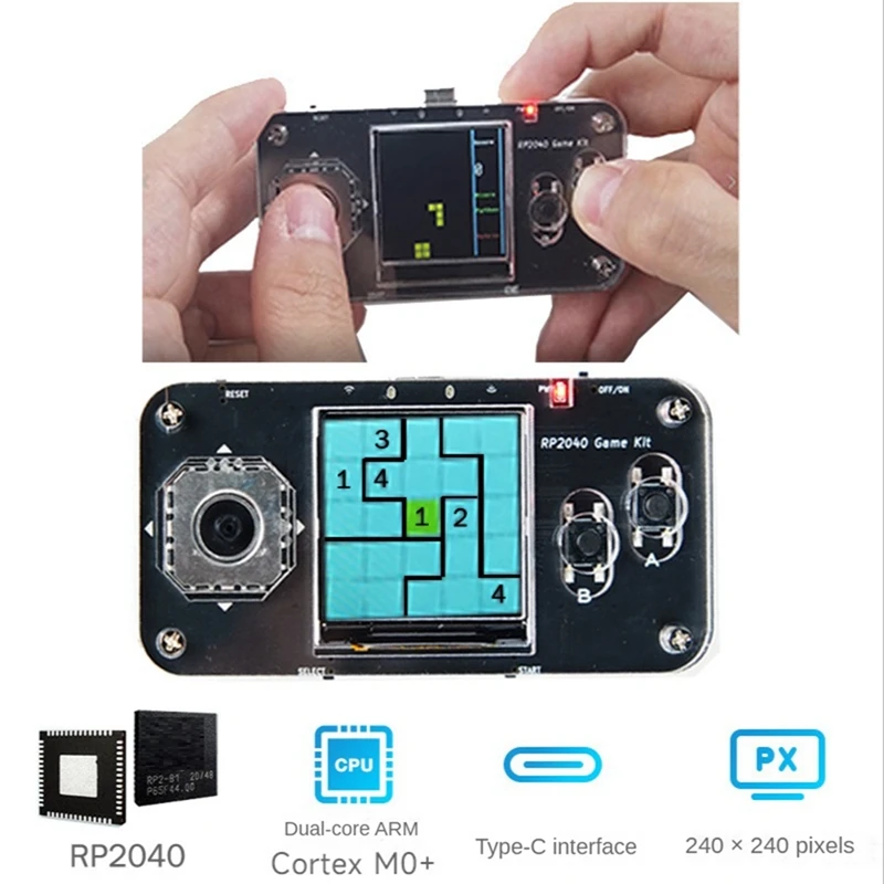 

RP2040 Game Kit RP2040 PICO Mini Game Console For Raspberry Pi With 1.54-Inch IPS LCD Display+Shell