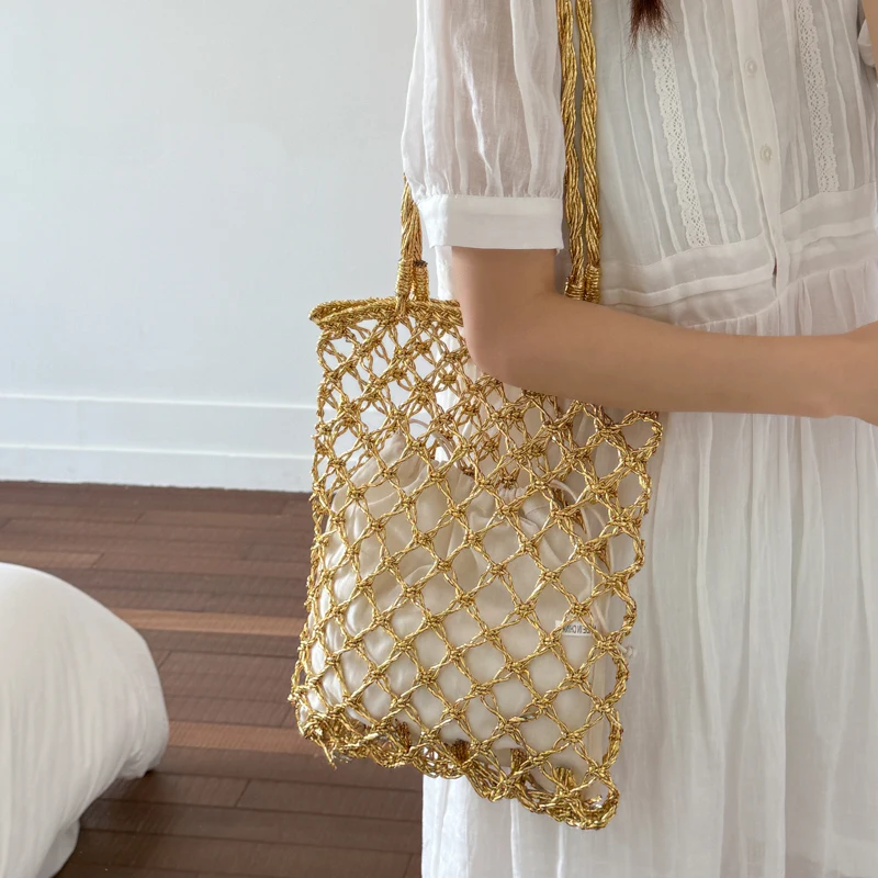 

2pcs/set Weave Hollow Out Shoulder Bags for Women 2025 Summer Luxury Designer Hand Bag Females Beach Bags Handbags and Purses