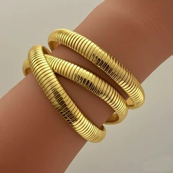 Gold Color Elastic Bracelet For Women Punk Wide Chunky Metal Spiral Bangle Female Fashion Party Jewelry Accessories Gift