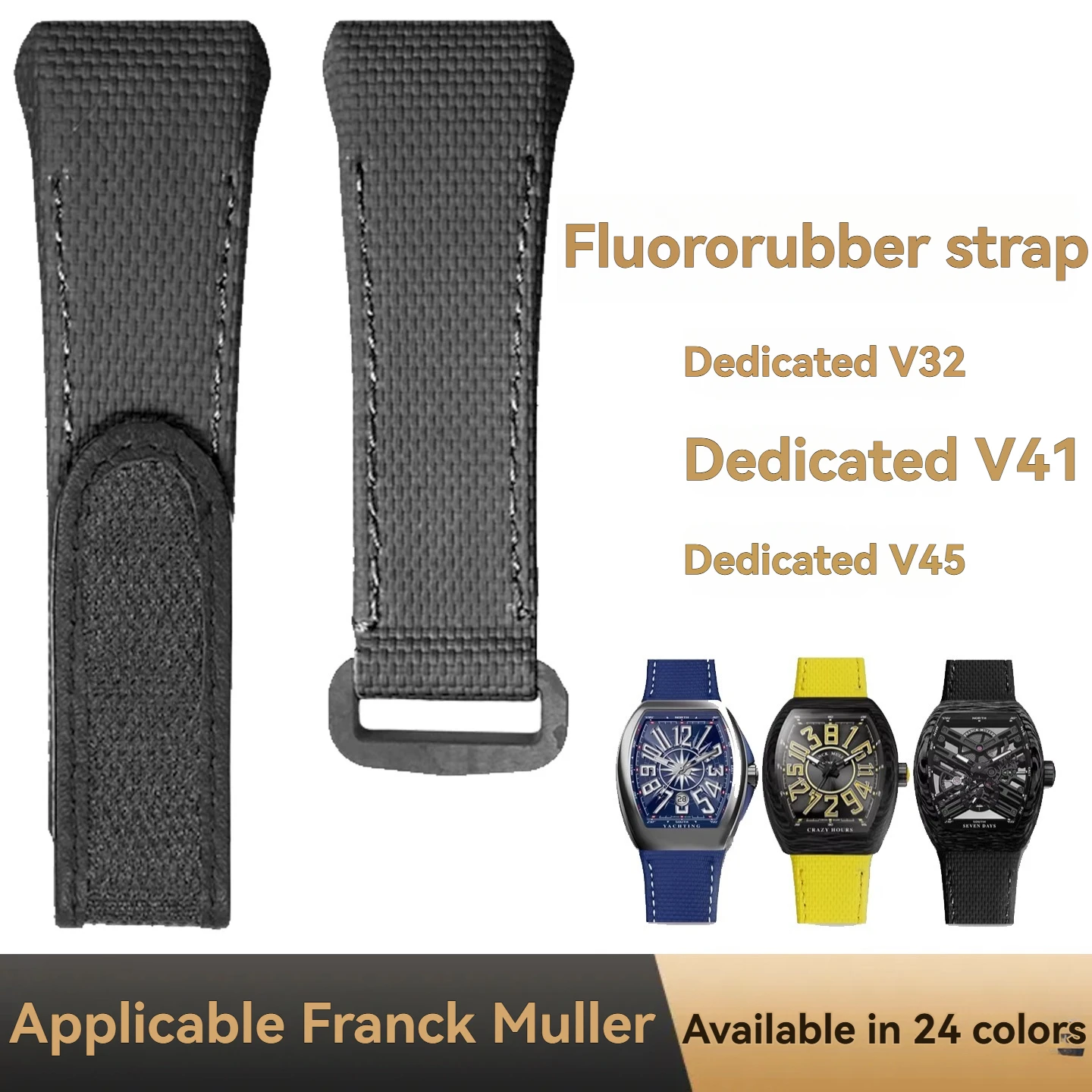 For Franck Muller V45 Fluororubber Strap 45 V32 V41 Customized Fluororubber Strap Special Quick Release Leather Watch Chain Men