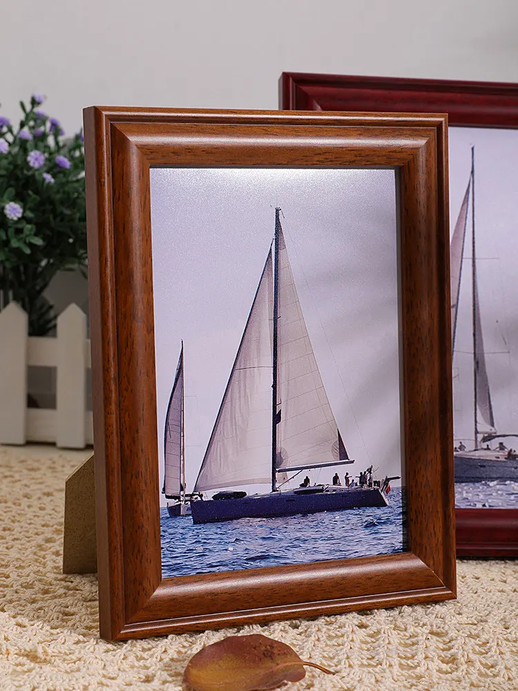 Vintage Photo Frame Display Stand Solid Wood Open Wooden American-Style Frame Customizable Cuerdas Fotos Pared Home Decorations