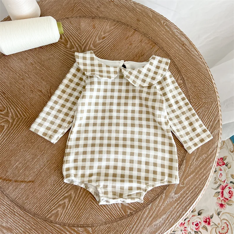 2024 Autumn New Baby Long Sleeve Bodysuit Newborn Cotton Peter Pan Collar Jumpsuit Solid Infant Girl Clothes Toddler Onesie