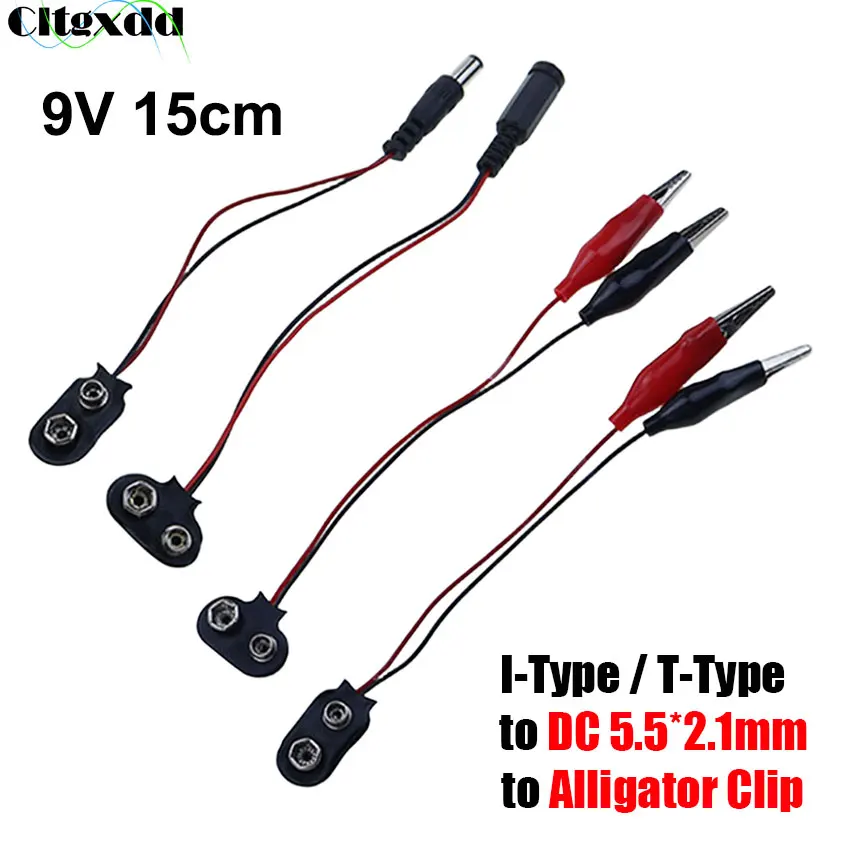 

Cltgxdd 1pcs 9V Battery Clip Black Red 2 Wired Cable Connector Buckle 9 Volt Battery Holder to Alligator Clip DC 5.5*2.1mm