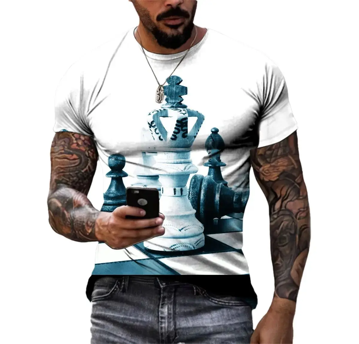 New Men\'s Summer Fashion Chess Pattern 3d Printed T-Shirt Street Harajuku Personality Trend O Collar Short Sleeve Plus Size Top