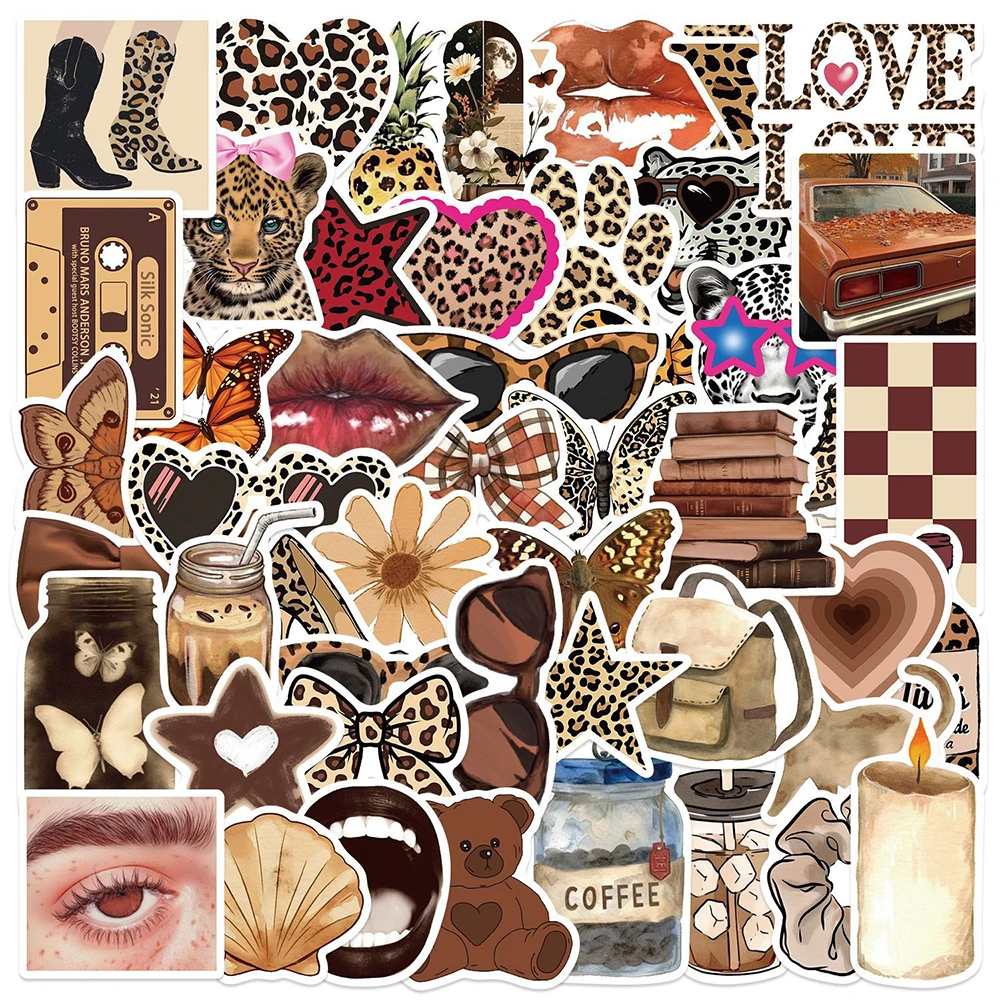 10/30/50pcs Leopard Print Grils Cartoon Stickers Ins Style Aesthetic Decals Decoration DIY Phone Notebook Bike Cool Graffiti Toy