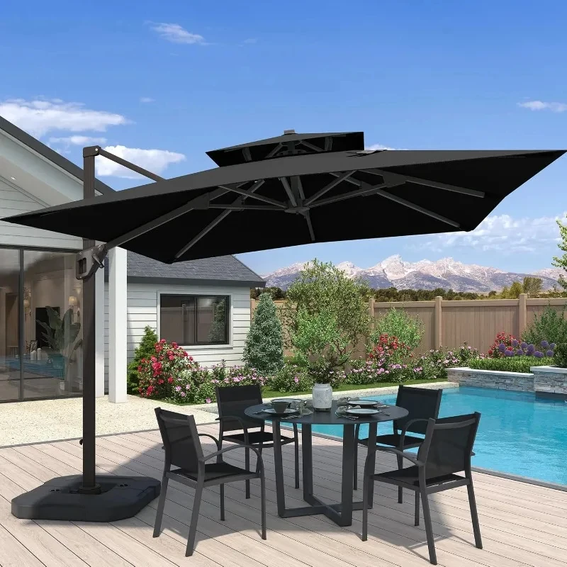 x FT Clever Patio Double Top Outdoor Square Large Heavy Aluminum Offset Umbrellas with Level Tilt