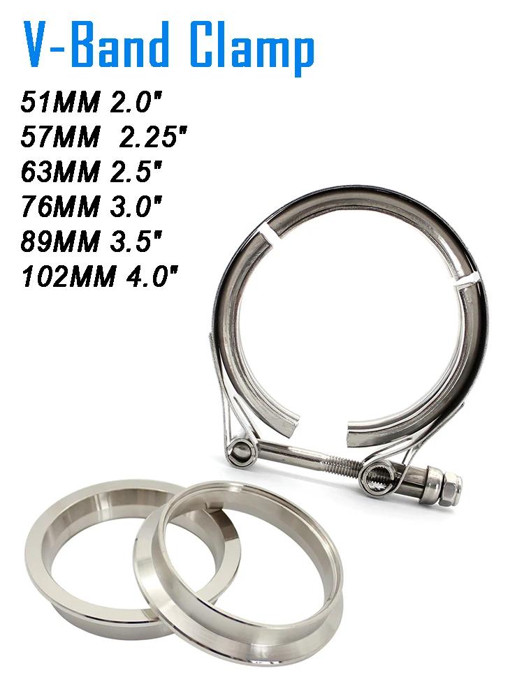 V-Band-Klemme 51/57/63/76/89/102mm für Auspuffrohre, Edelstahl, Universal 2,0/2,25/2,5/3,0/3,5/4,0'' Eisen-Flansche mit männlichen und weiblichen Anschlüssen – Detail 1