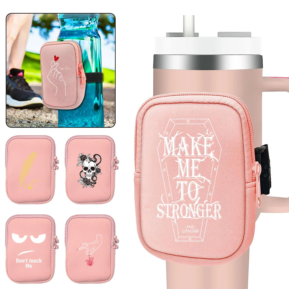 Water Cup Bag Outdoor Sports Multifunctional Water Cup Bags White Picture Series Double Zipper Key Fitness Card Item Storage Bag