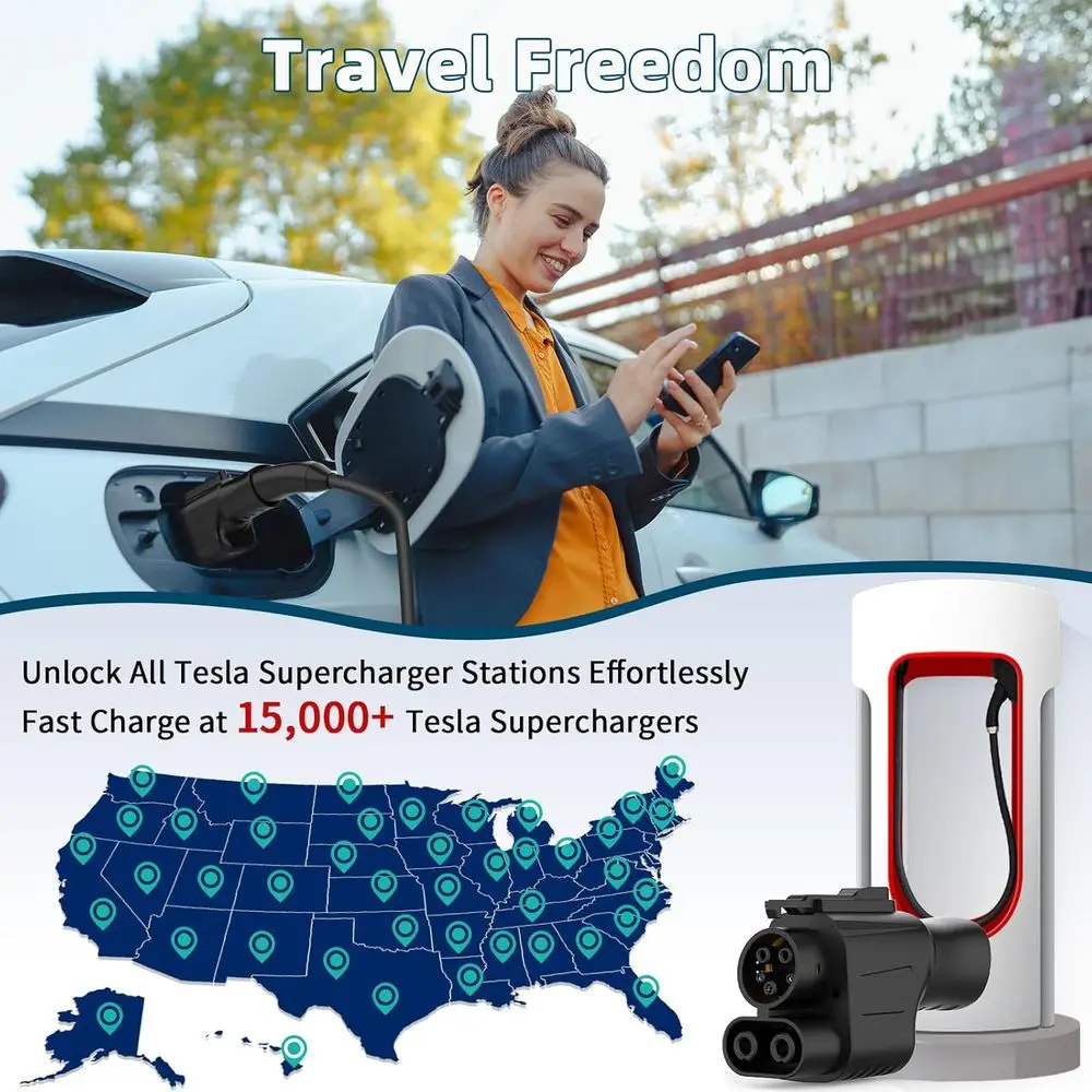 محول NACS إلى CCS - محول السيارة الكهربائية Tesla Supercharger (NACS) إلى CCS1، محول شحن سريع 500 أمبير/1000 فولت تيار مستمر NACS إلى CCS1